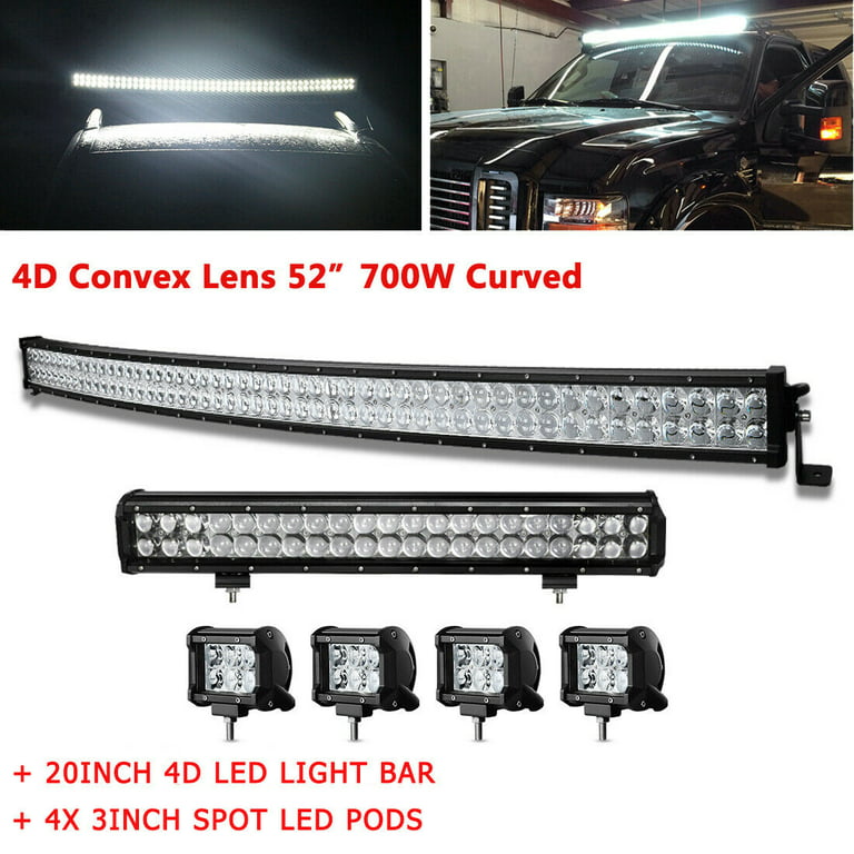 53" 300W Curved LED Light Bar 4" Spot Pod Lights Off-road Jeep Ford 22" 120W 